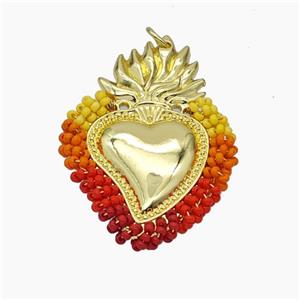 Copper Heart Pendant With Seed Glass Wire Wrapped Gold Plated, approx 35-50mm [FD18731]