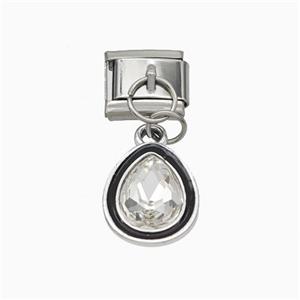 Raw Stainless Steel Element For Module Bracelet With Copper Teardrop Pendant Pave Crystal Platinum , approx 11-14mm, 9-10mm [FD18733]