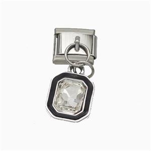 Raw Stainless Steel Element For Module Bracelet With Copper Rectangle Pendant Pave Crystal Platinum, approx 10-12mm, 9-10mm [FD18734]