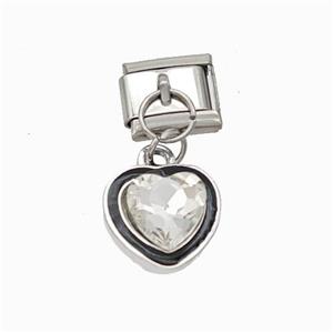 Raw Stainless Steel Element For Module Bracelet With Copper Heart Pendant Pave Crystal Platinum Pla, approx 12mm, 9-10mm [FD18735]