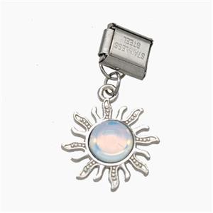 Raw Stainless Steel Element For Module Bracelet With Copper Sun Pendant Pave Opalite Platinum Plated, approx 18mm, 9-10mm [FD18737]