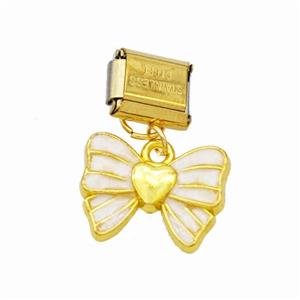 Stainless Steel Element For Module Bracelet With Copper Butterfly Pendant White Enamel Gold Plated, approx 13-16mm, 9-10mm [FD18738]