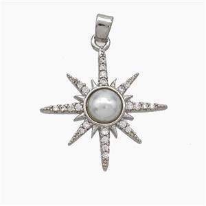 Copper Sun Pendant Pave Pearlized Resin Zirconia Platinum Plated, approx 22mm [FD18739]
