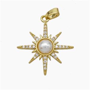 Copper Sun Pendant Pave Pearlized Resin Zirconia Gold Plated, approx 22mm [FD18740]