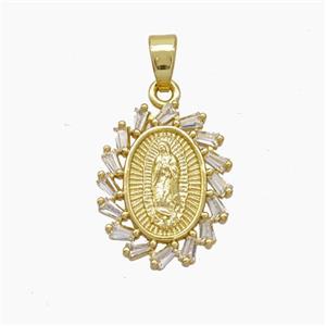 Jesus Charms Copper Pendant Pave Zirconia Gold Plated, approx 14-17mm [FD18741]