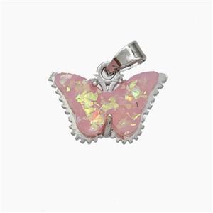 Copper Butterfly Pendant Pave Pink Fire Opal Platinum Plated, approx 10-15mm [FD18749]