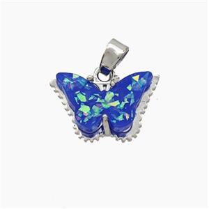 Copper Butterfly Pendant Pave Blue Fire Opal Platinum Plated, approx 10-15mm [FD18751]