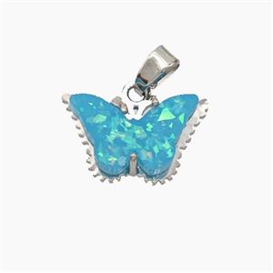 Copper Butterfly Pendant Pave Aqua Fire Opal Platinum Plated, approx 10-15mm [FD18752]