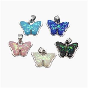 Copper Butterfly Pendant Pave Fire Opal Platinum Plated Mixed, approx 10-15mm [FD18753]