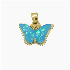Copper Butterfly Pendant Pave Aqua Fire Opal Gold Plated, approx 10-15mm [FD18757]