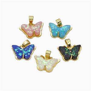 Copper Butterfly Pendant Pave Fire Opal Gold Plated Mixed, approx 10-15mm [FD18759]