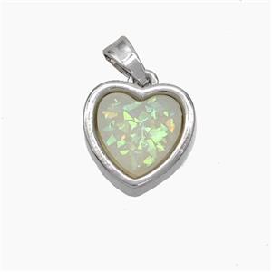 Copper Heart Pendant Pave Fire Opal Platinum Plated, approx 11.5mm [FD18760]