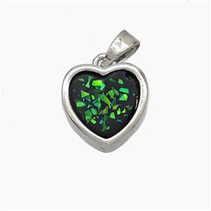 Copper Heart Pendant Pave Black Fire Opal Platinum Plated, approx 11.5mm [FD18761]