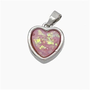 Copper Heart Pendant Pave Pink Fire Opal Platinum Plated, approx 11.5mm [FD18762]