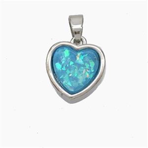 Copper Heart Pendant Pave Aqua Fire Opal Platinum Plated, approx 11.5mm [FD18763]