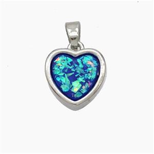 Copper Heart Pendant Pave Blue Fire Opal Platinum Plated, approx 11.5mm [FD18764]