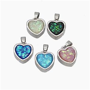 Copper Heart Pendant Pave Fire Opal Platinum Plated Mixed, approx 11.5mm [FD18765]