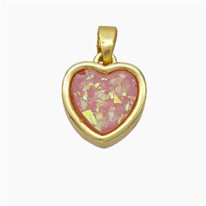 Copper Heart Pendant Pave Pink Fire Opal Gold Plated, approx 11.5mm [FD18768]