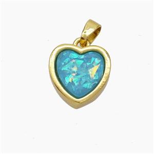 Copper Heart Pendant Pave Aqua Fire Opal Gold Plated, approx 11.5mm [FD18769]