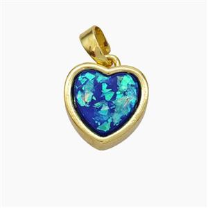 Copper Heart Pendant Pave Blue Fire Opal Gold Plated, approx 11.5mm [FD18770]