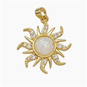 Copper Sun Pendant Pave Fire Opal Zirconia Gold Plated, approx 22mm [FD18785]