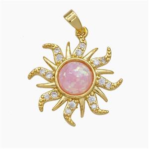 Copper Sun Pendant Pave Pink Fire Opal Zirconia Gold Plated, approx 22mm [FD18786]