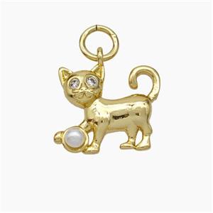 Copper Cat Pendant Pave Pearlized Resin Gold Plated, approx 10-12mm [FD18823]