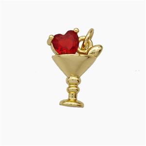 Wine Glass Cup Charms Copper Goblet Pendant Pave Crystal Glass Gold Plated, approx 10-14mm [FD18835]