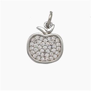 Copper Apple Pendant Pave Zirconia Platinum Plated, approx 11-12mm [FD18846]