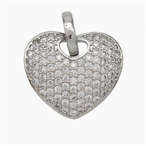 Copper Heart Pendant Pave Zirconia Platinum Plated, approx 20mm [FD18852]