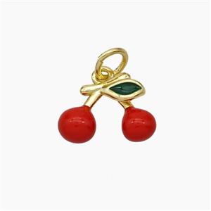 Copper Cherry Pendant Red Enamel Gold Plated, approx 9-12mm [FD18858]
