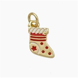 Christmas Stocking Charms Copper Pendant Enamel Gold Plated, approx 10mm [FD18861]