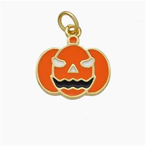 Halloween Pumpkin Charms Copper Pendant Orange Enamel Gold Plated, approx 11-15mm [FD18862]