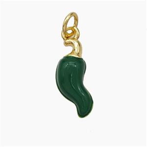Copper Chili Pendant Green Enamel Gold Plated, approx 6-15mm [FD18864]
