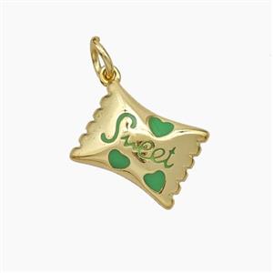 Sweet Candy Copper Pendant Green Enamel Gold Plated, approx 9-12mm [FD18867]