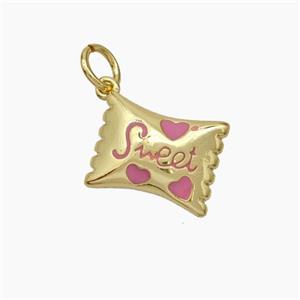 Sweet Candy Copper Pendant Pink Enamel Gold Plated, approx 9-12mm [FD18868]