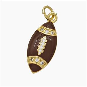 American Football Charms Copper Rugby Pendant Pave Zirconia Darkred Enamel Sport Gold Plated, approx 9-18mm [FD18870]
