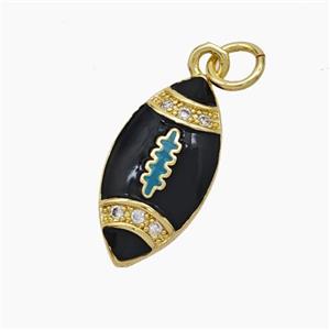 American Football Charms Copper Rugby Pendant Pave Zirconia Black Enamel Sport Gold Plated, approx 9-18mm [FD18871]