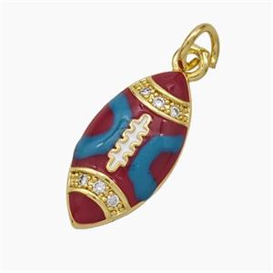 American Football Charms Copper Rugby Pendant Pave Zirconia Red Enamel Sport Gold Plated, approx 9-18mm [FD18872]