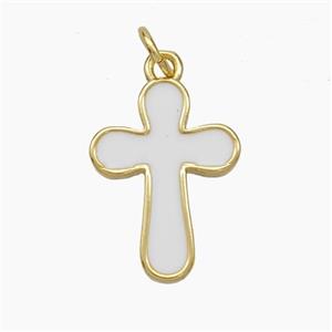 Copper Cross Pendant White Enamel Gold Plated, approx 13-18mm [FD18874]