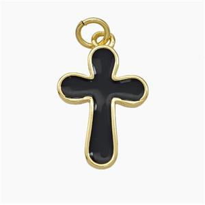 Copper Cross Pendant Black Enamel Gold Plated, approx 13-18mm [FD18875]