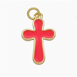 Copper Cross Pendant Red Enamel Gold Plated, approx 13-18mm [FD18876]
