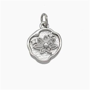 Copper Flower Pendant Pave Zirconia Platinum Plated, approx 10-12mm [FD18899]