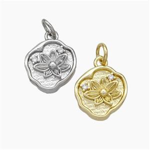 Copper Flower Pendant Pave Zirconia Mixed, approx 10-12mm [FD18901]