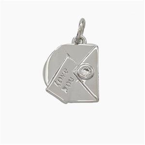 Envelope Love You Copper Pendant Pave Zirconia Platinum Plated, approx 11-12mm [FD18902]