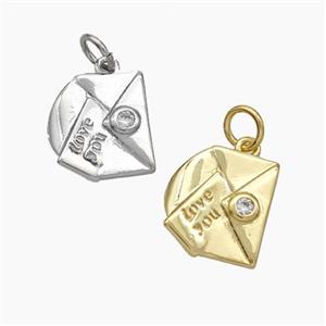 Envelope Love You Copper Pendant Pave Zirconia Mixed, approx 11-12mm [FD18904]