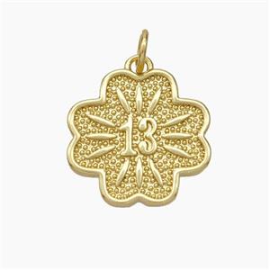 Lucky 13 Clover Charms Copper Pendant Gold Plated, approx 16mm [FD18909]