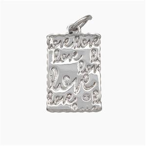 Love Charms Copper Rectangle Pendant Platinum Plated, approx 10-15mm [FD18910]