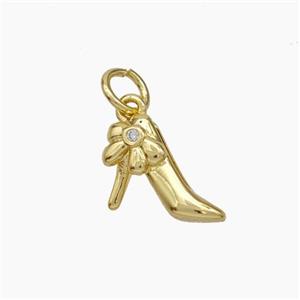 High Heel Charms Copper Shoe Pendant Pave Zirconia Gold Plated, approx 9-11mm [FD18925]