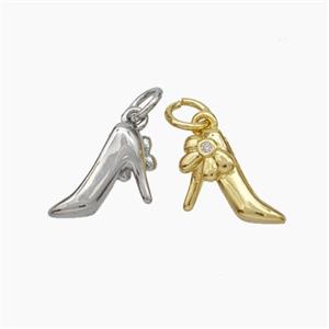 High Heel Charms Copper Shoe Pendant Pave Zirconia Mixed, approx 9-11mm [FD18926]